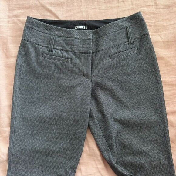 Express Editor Flare Pants Women’s 4R Herringbone Striped Career Gray Black - Picture 3 of 9